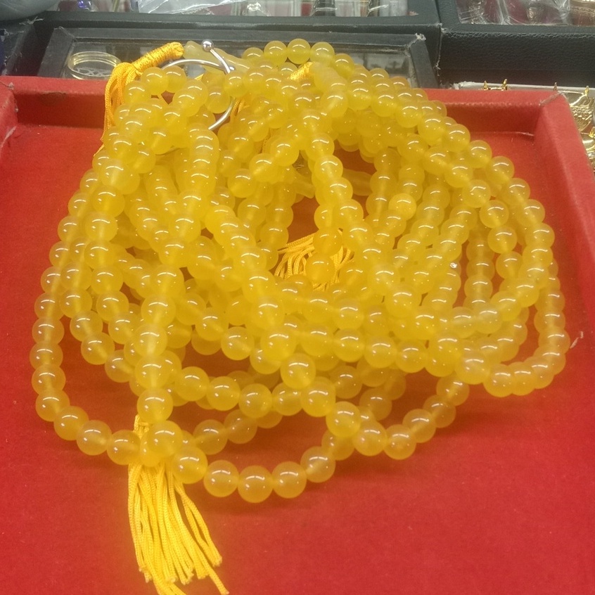 Tasbih Batu Akik Giok Kuning Dim 10 mm