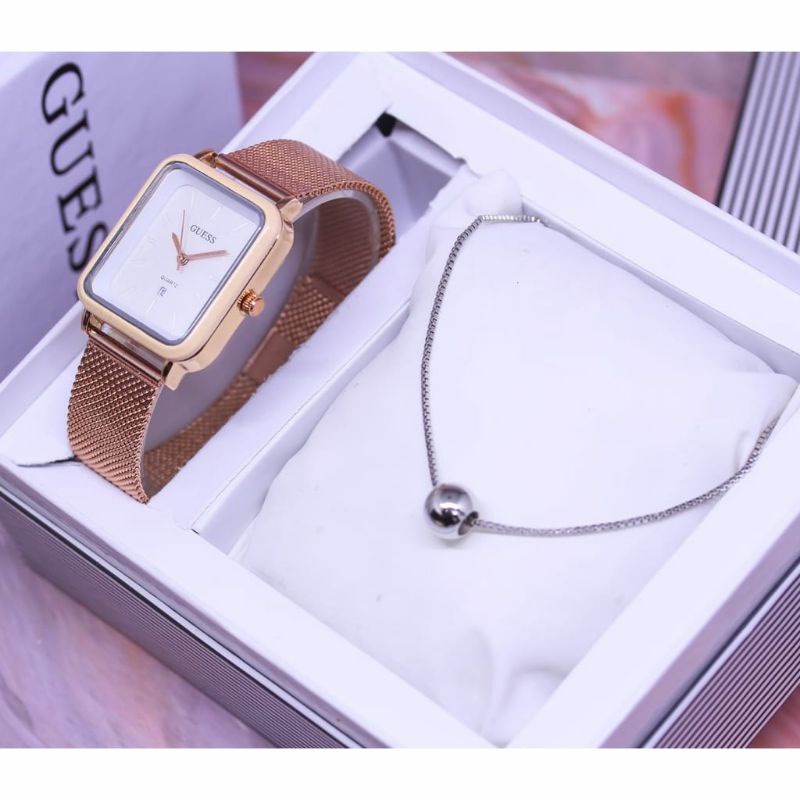 Jam Tangan Guess Wanita Free Kalung Kasual Formal Wanita Bisa COD