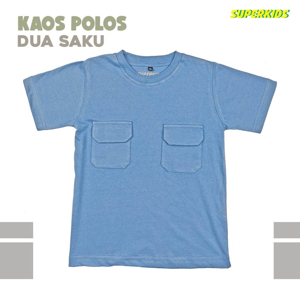 KAOS ANAK COWOK / BAJU ANAK LAKI LAKI / PAKAIAN ANAK COWOK POLOS SAKU DUA BIRU BRAND SUPERKSIDCLOTH 1 - 11 TAHUN