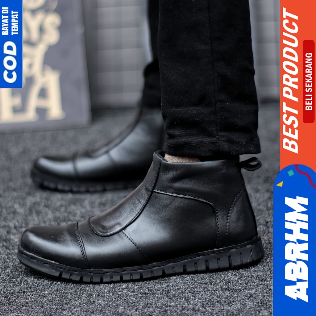 Sepatu Boots Pantofel Formal Kulit Asli Kerja Kantor Hitam Pria Abrhm Estem