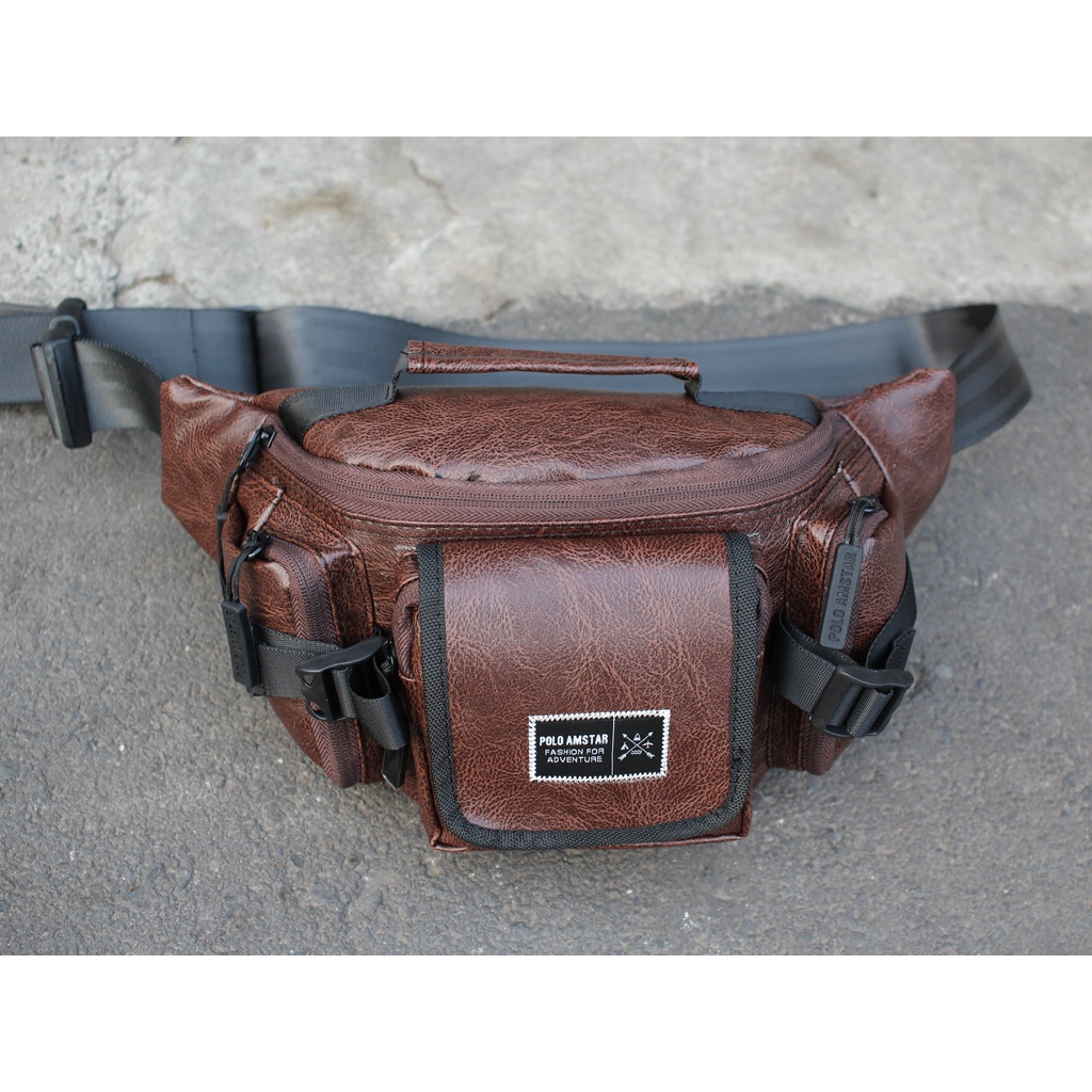 Waistbag Original Polo Amstar Bahan Kulit PU Leather Import Quality Tas Pinggang Tactical Tas Outdoor Tas Selempang Bahu