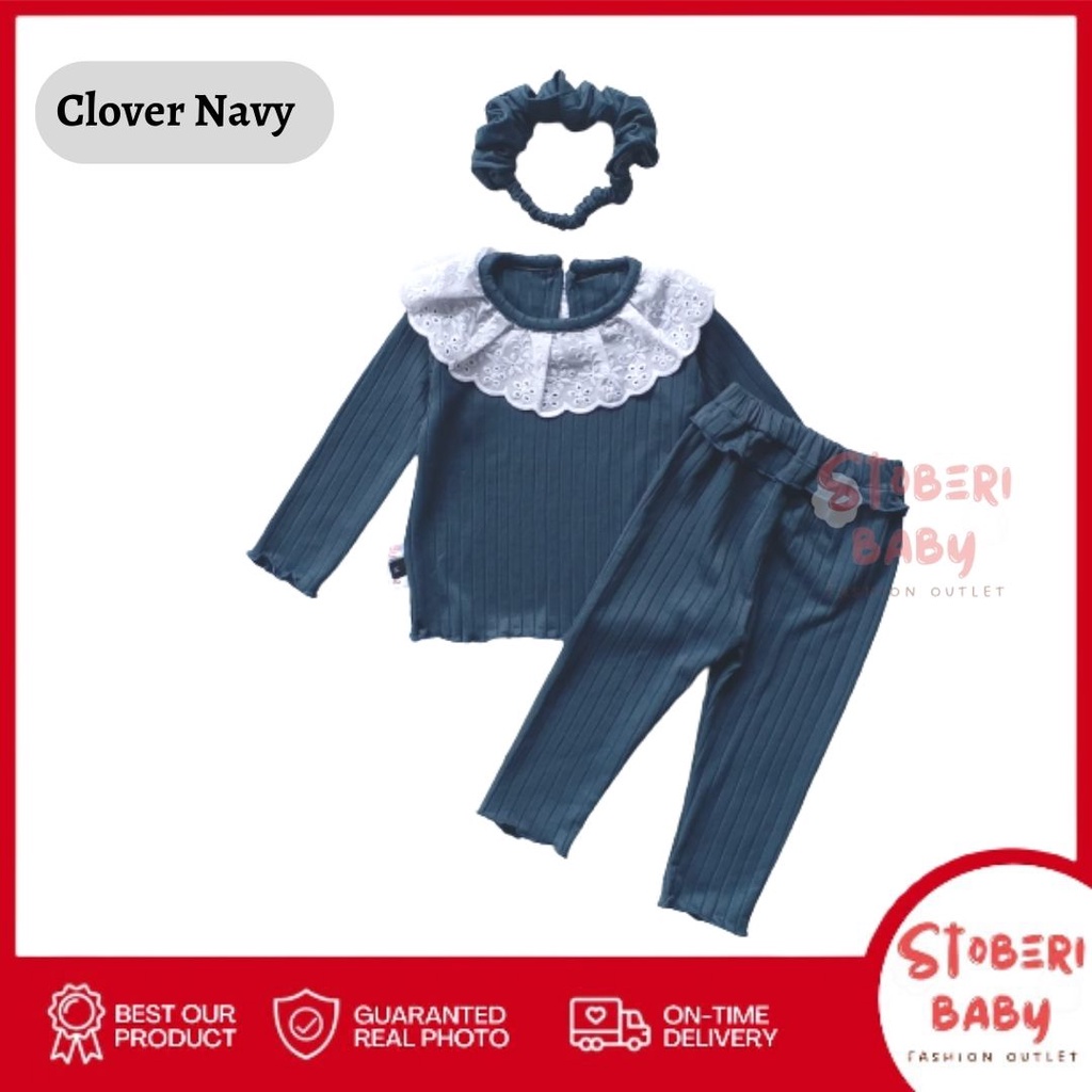 stoberi baby - BBB CLOVER setelan anak perempuan jumper bayi polos lucu free headband