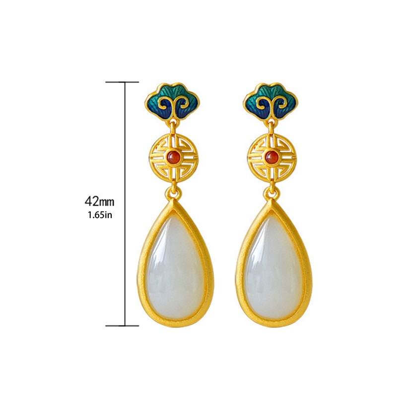 Anting Gantung Sterling Silver Dengan Batu Giok Hetian Untuk Wanita