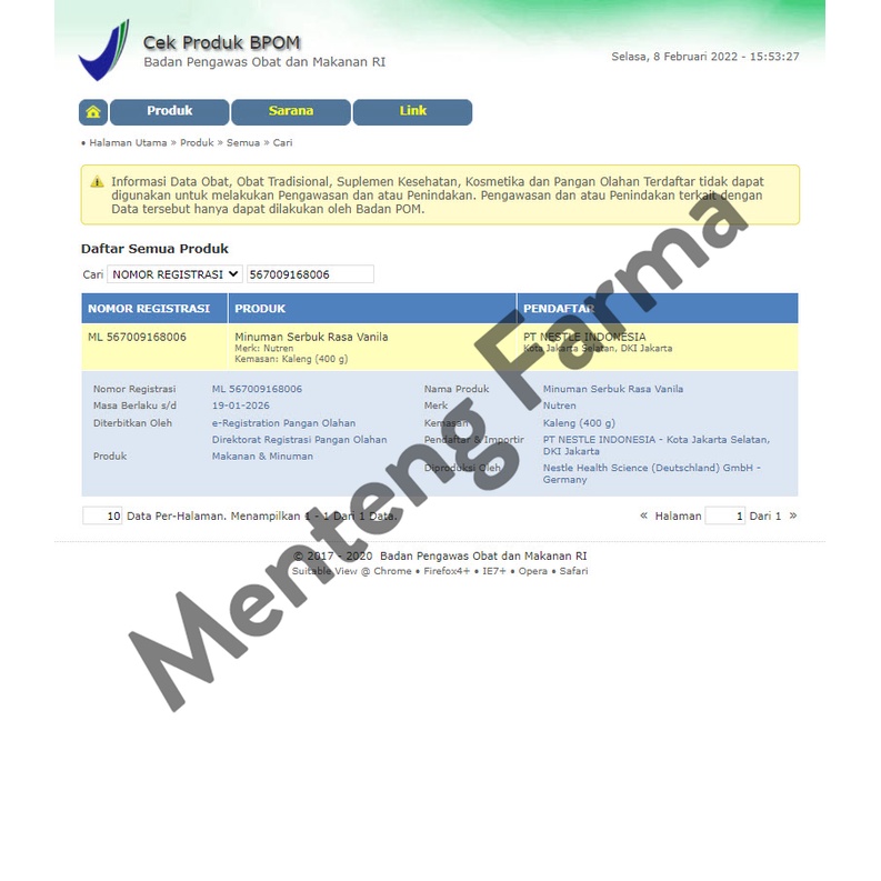 Nutren Fibre 400 Gram - Susu Bubuk Rasa Vanila Tinggi Serat