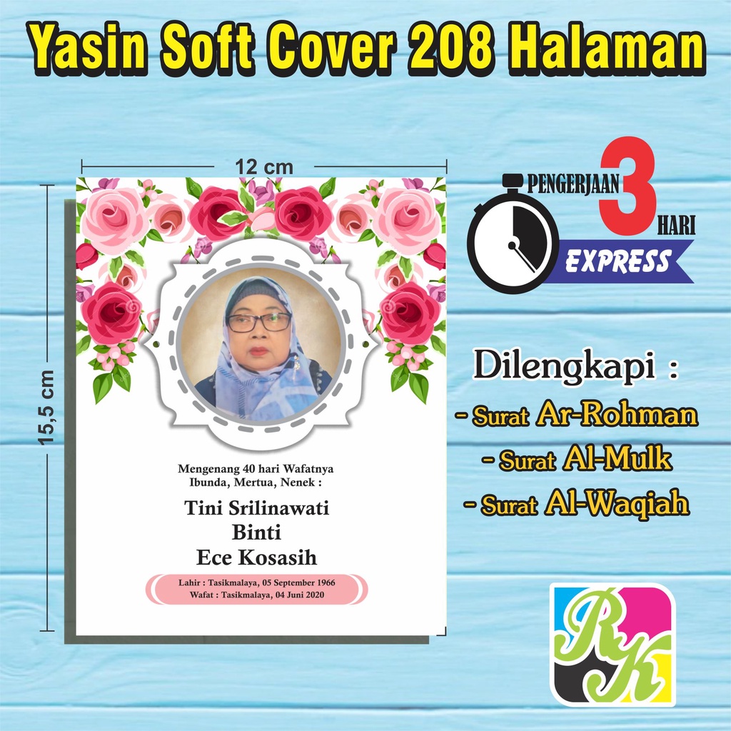 Yasin Dan Tahlil Soft Cover Isi Hvs 208 Halaman Tambah Sisipan Foto Almarhum