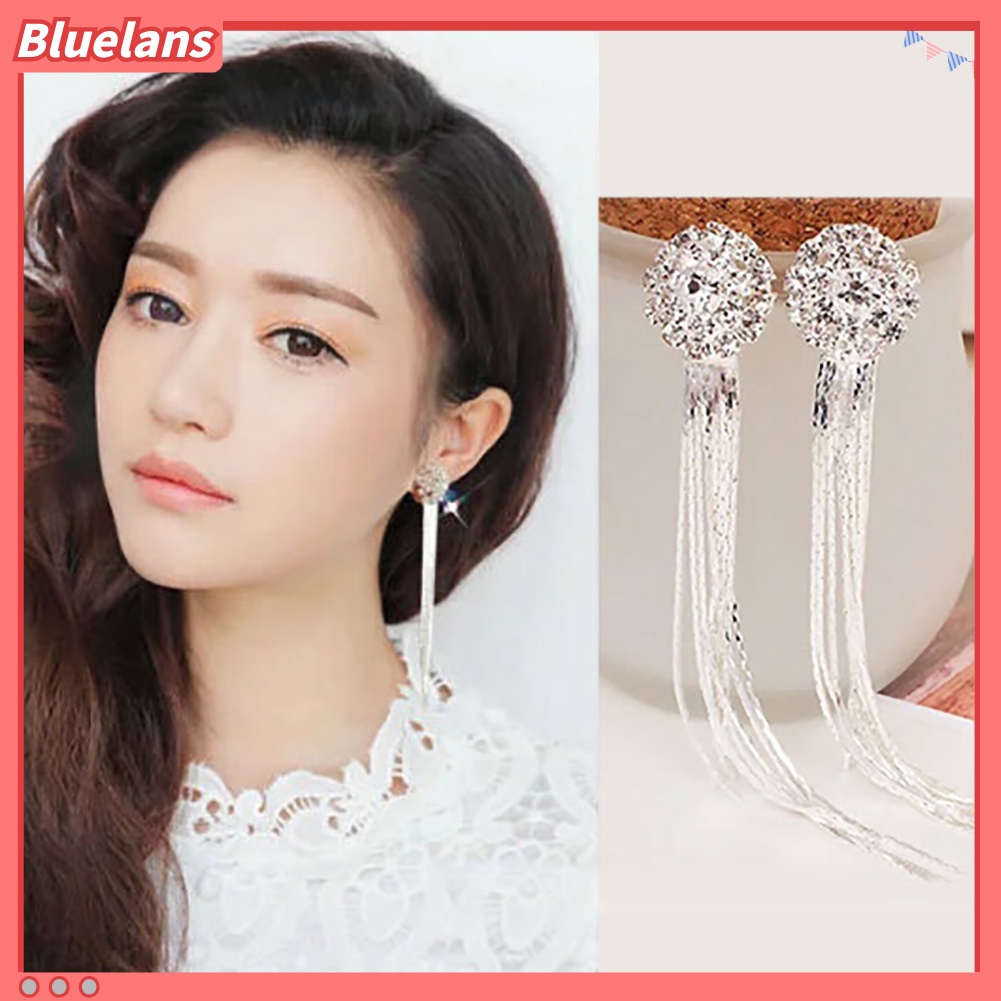 Bluelans Unique Tassel Pendant Long Dangle Statement Women Stud Earrings Gift Rhinestone