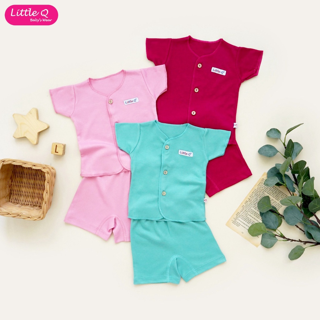 Little Q Setelan Polos Baju Lengan Pendek - Celana Pendek (1 Setel) | Ukuran NewBorn