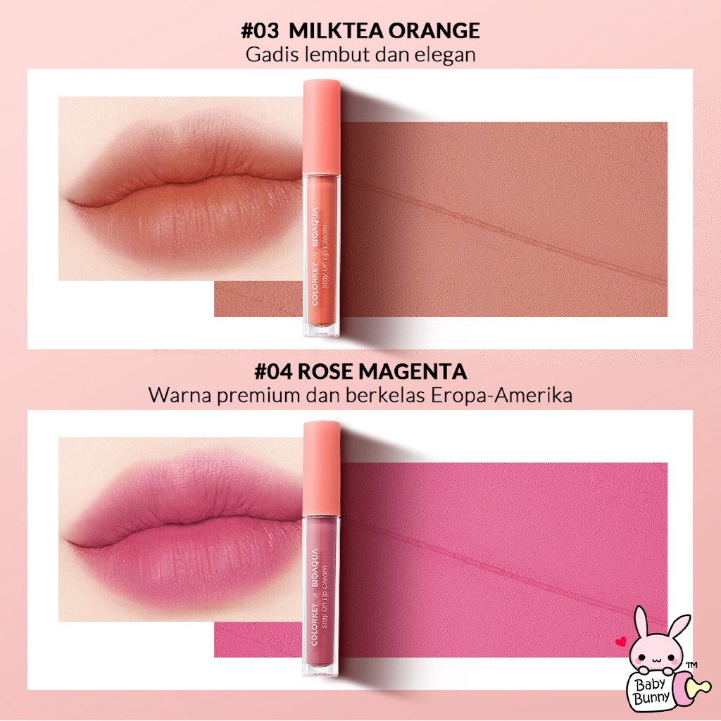 ❤ BELIA ❤ Colorkey X Bioaqua Stay On Lip Cream Matte 6 Colors | Lipstik Matte Lipstik Tahan Lama dan Anti Air Hingga 24 Jam | BPOM