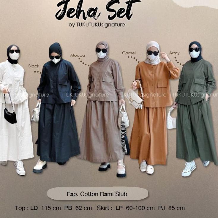 Jeha Set setelan oneset muslim rok rami linen wanita jumbo elegankekinian ‑ LAN.18Oc22ᶠ