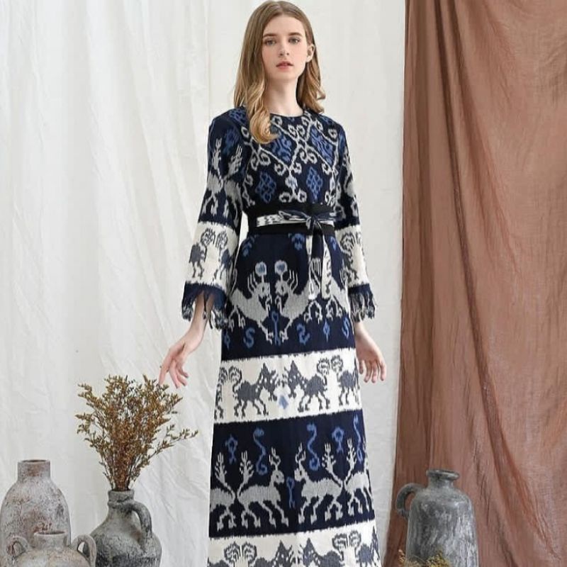 long dress tenun sumba - dress tenun wanita - dress tenun sumba