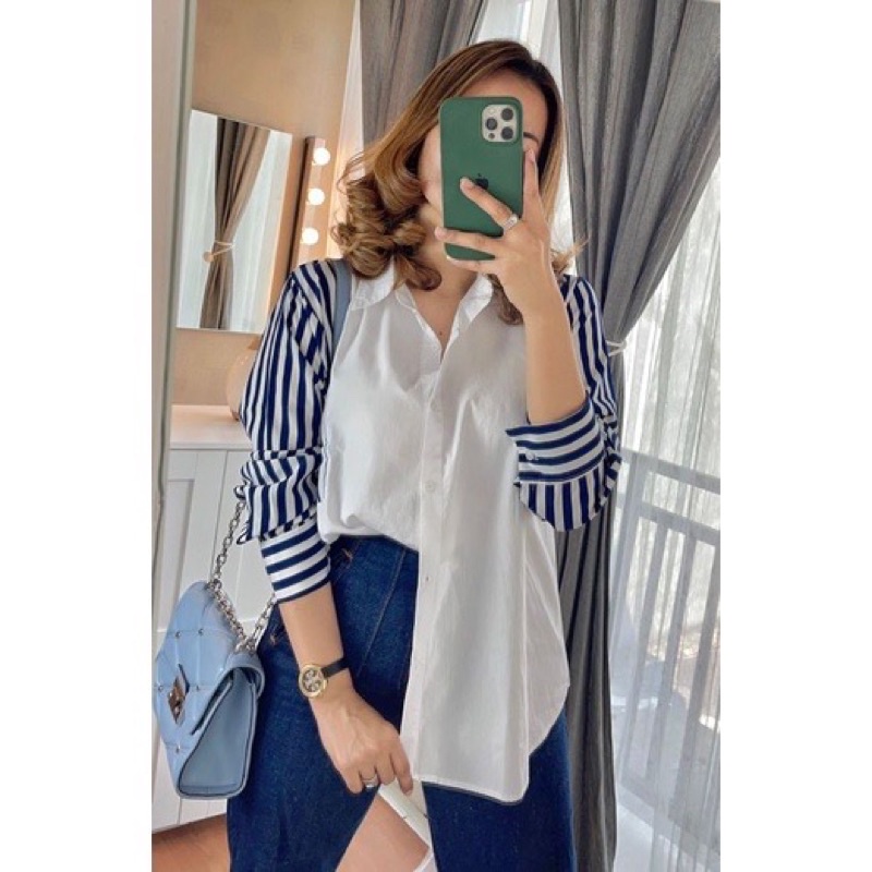 kemeja oversize wanita bahan rayon / kemeja jumbo twotone