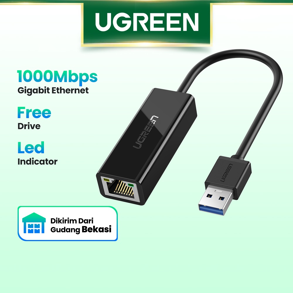 【Stok Produk di Indonesia】UGREEN Adapter USB 3.0 Warna Hitam ke Ethernet RJ45 LAN untuk 10 / 100 / 1000 MBPS