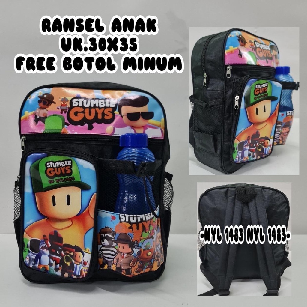 Tas Sekolah Anak motif Karakter Kartun stumble guys free botol minum