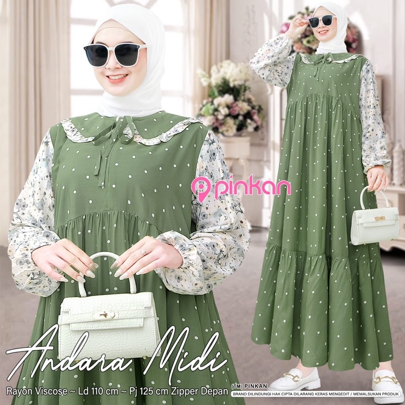 ((COD)) Andara Midi Dress // Midi Dress Wanita // Midi Dress Kekinian // Dress Rayon // Dress Pinkan