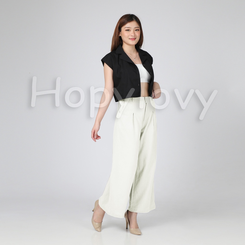 HOPYLOVY - Celana Panjang Kulot Wanita Terbaru / Katun Linen Crinkle Kulot Polos Naomi LK