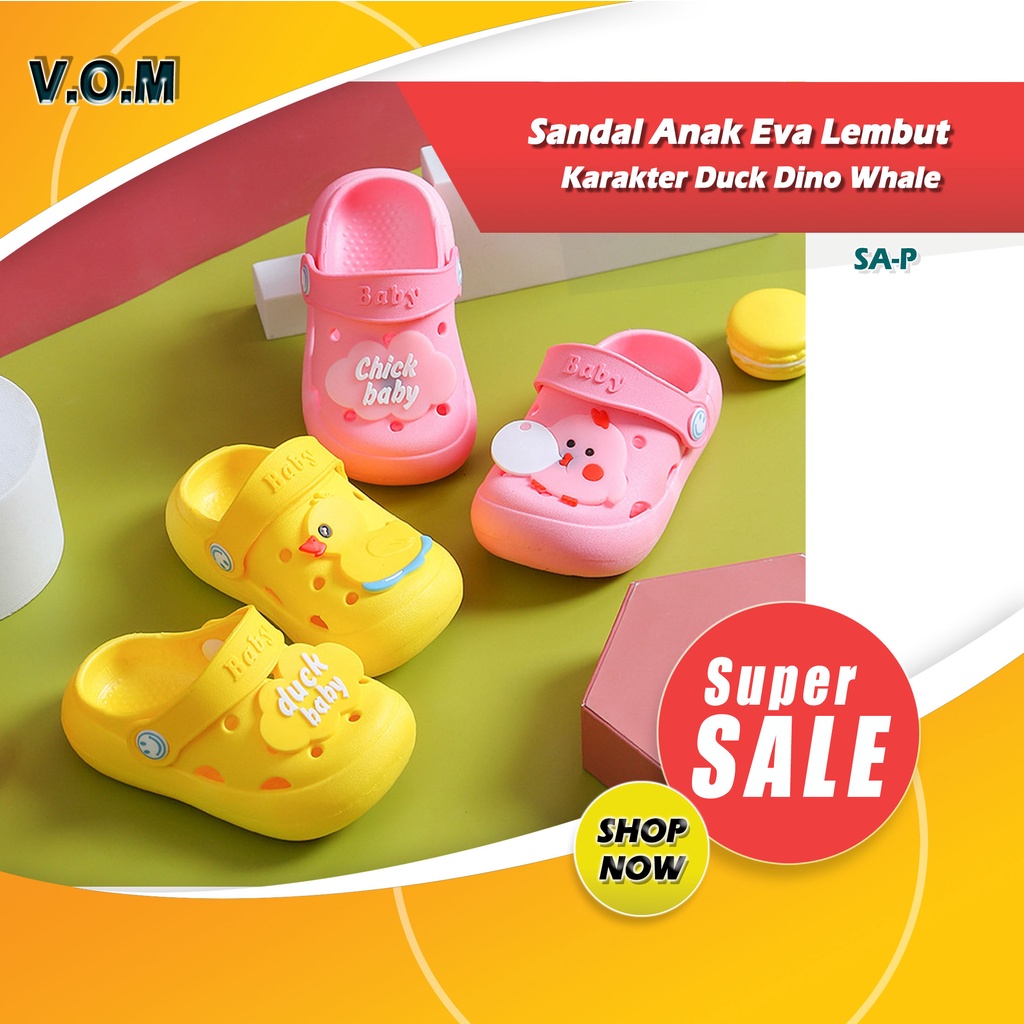 SA-P Sendal / Sandal Anak Eva Lembut Karakter Duck Dino Whale 0827