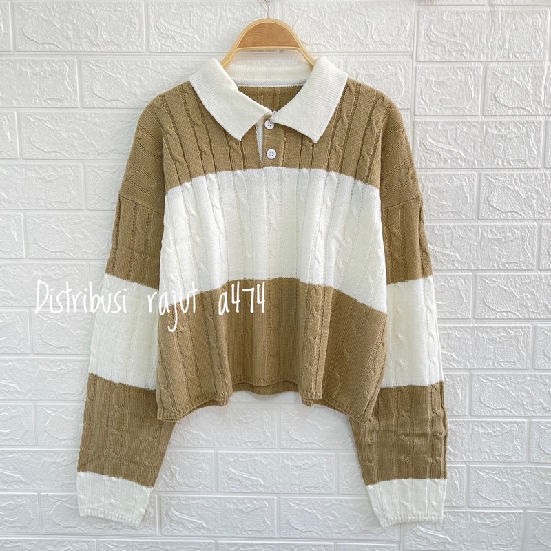 Rahmadhani Sweater kerah crop top knits cable wanita tebal