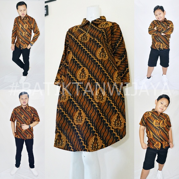 Baju Batik Keluarga Papa Mama Anak Cowok Mama Dress Tunik Papa Anak Cowok Kemeja Lengan Panjang Pend