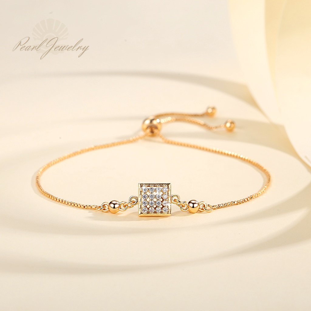 Y725 [COD✔]Gelang Desain Square Berlian Lapis Emas Titanium Gelang Serut Fashion Aksesoris