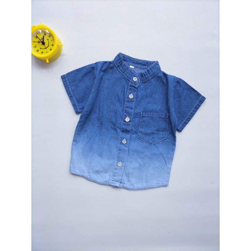 Baju Jeans Anak Laki - Laki 6 bulan - 6 tahun / Kemeja Koko Anak Jeans Gradasi KEMKO Deep Dyeing