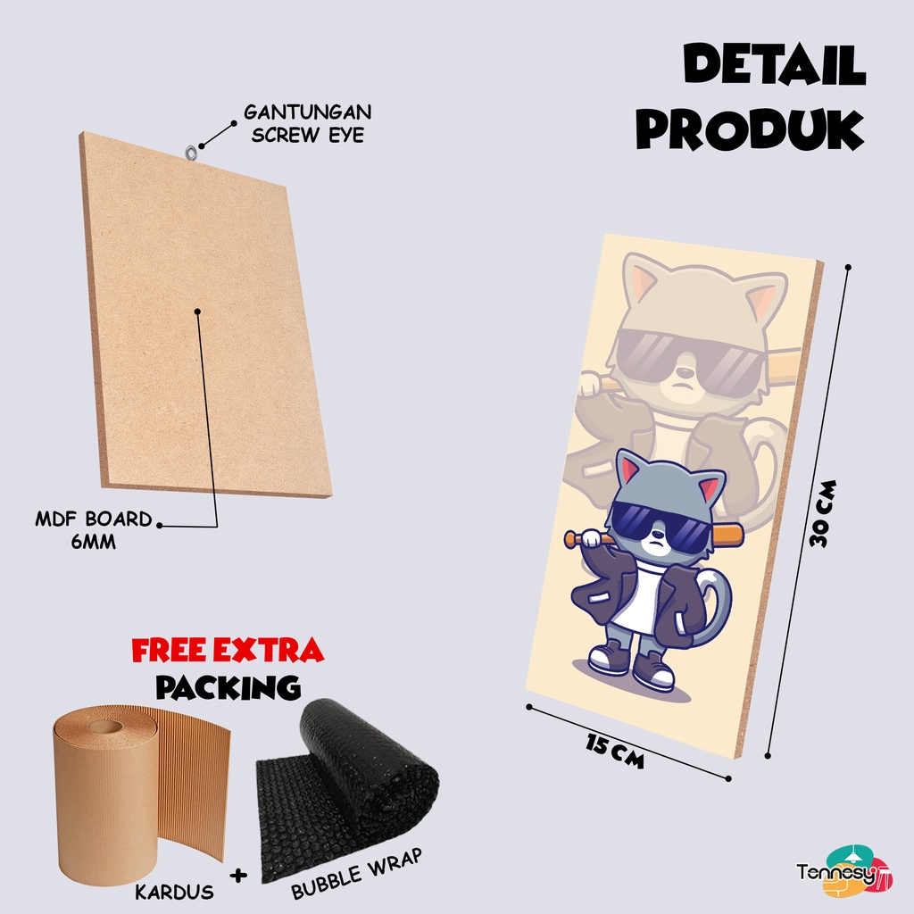 TENNESY HIASAN DINDING KAMAR ANAK KUCING KARTUN ANIMASI 15x30CM WALL DECOR PAJANGAN KAYU DEKORASI DINDING KAMAR TIDUR RUMAH