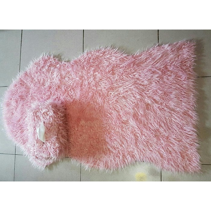 KARPET BULU Karpet Bulu Pink Asimetris + Tempat Tisu kamar tidur berkualitas anti slip karakter jumb