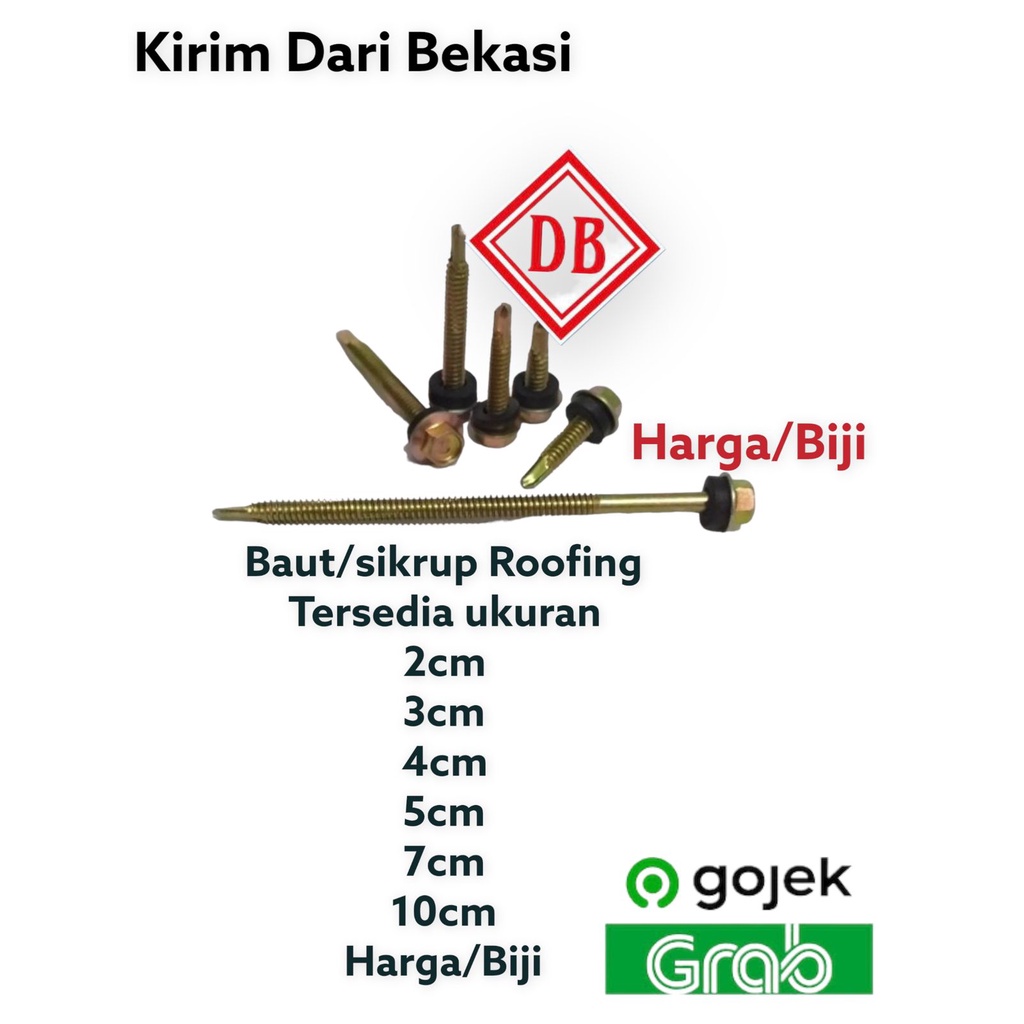 DB HARGA / BIJI BAUT roping / SEKRUP ROFFING / SEKRUP RUPING / BAUT ROFING KUNING 2CM.3CM,4CM,5CM,7C