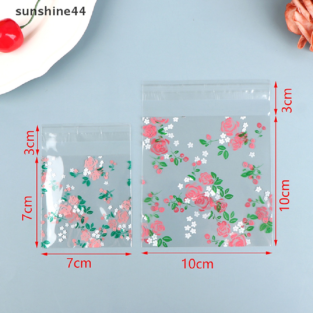 Sunshine 100Pcs Kantong Plastik Transparan Motif Bunga Mawar DIY