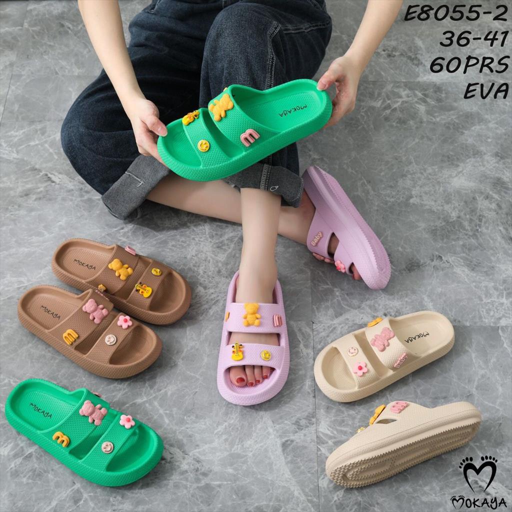 Sandal Slop Wanita Tebal Karet Eva Fuji Viral Ban 2 Motif Hello Kitty &amp; Bear Super Cute Pretty Kekinian Import Mokaya /Size 36-41 (E8055-1 &amp; E8055-2)