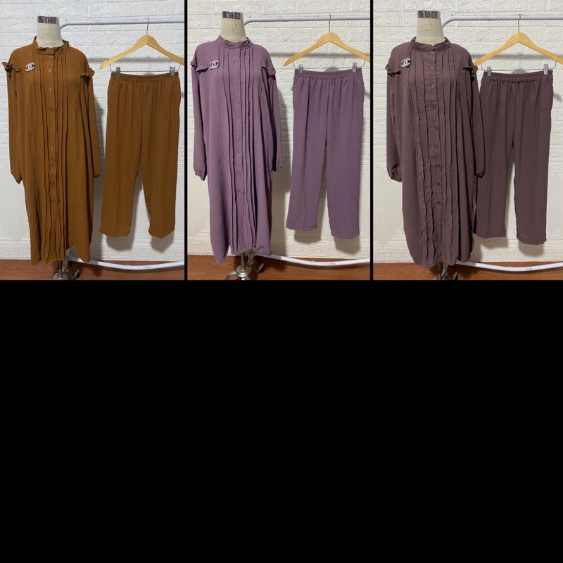 ONE SET CRINKLE LONG TUNIK JUMBO BUSUI KANCING DEPAN ZARA FREE BROS GROSIR PGMTA MURAH