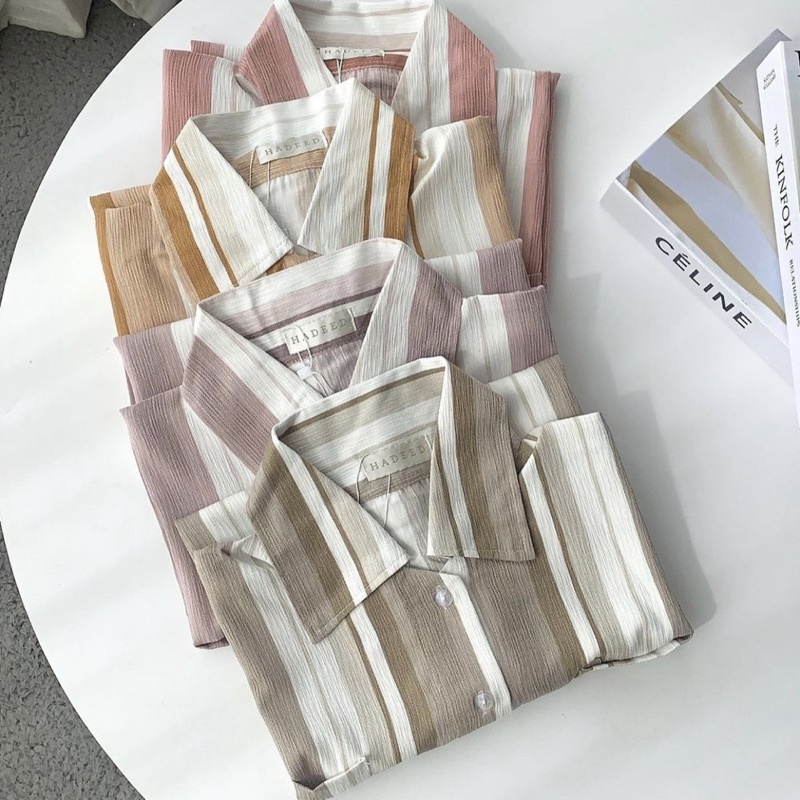 BASIC SHIRT CERENA STRIPE / KEMEJA WANITA OVERSIZE CANDY CUTE SHIRT XL