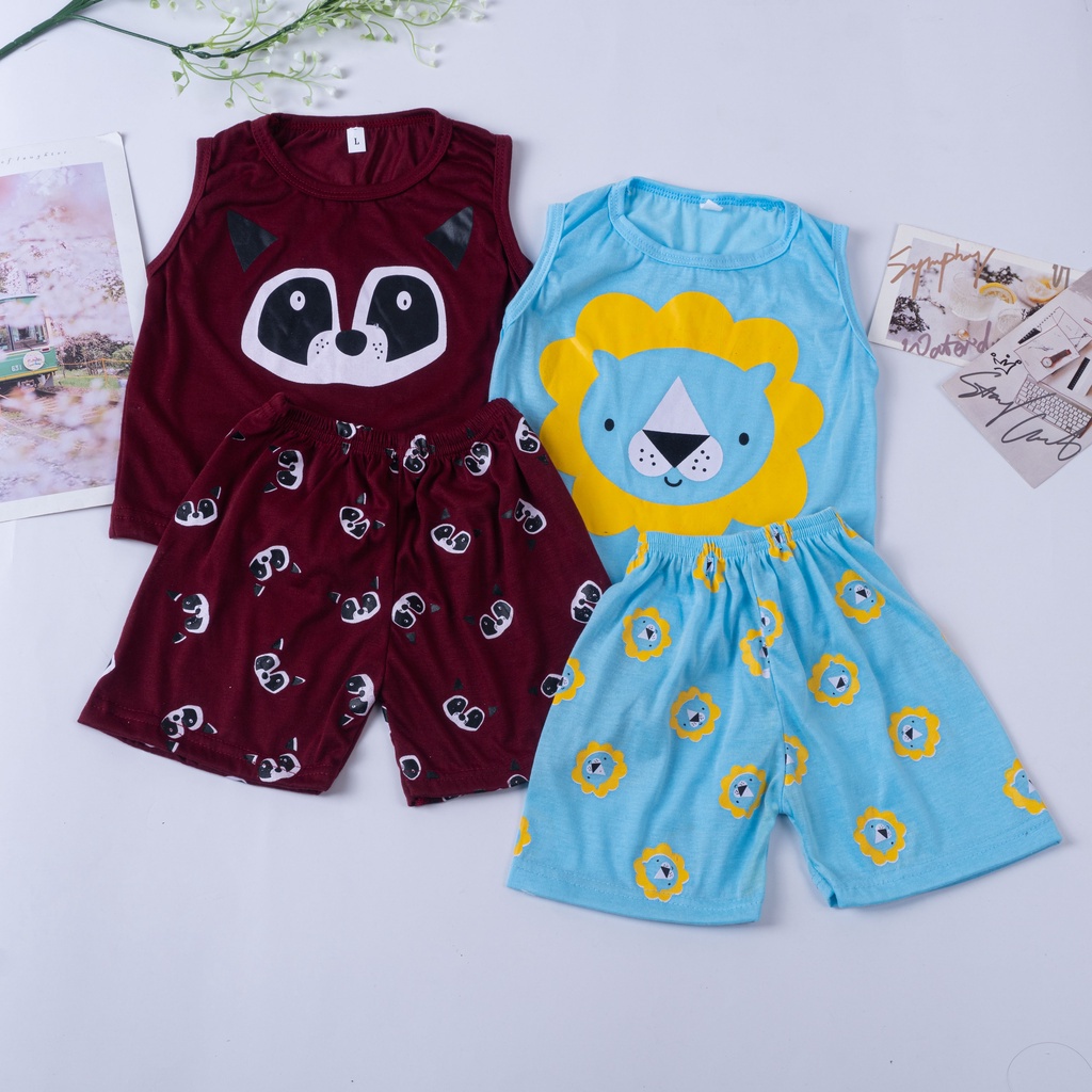 IL - Setelan Singlet Anak Cowok Animal / Set Anak Laki Laki / Setelan Anak Motif Karakter Hewan