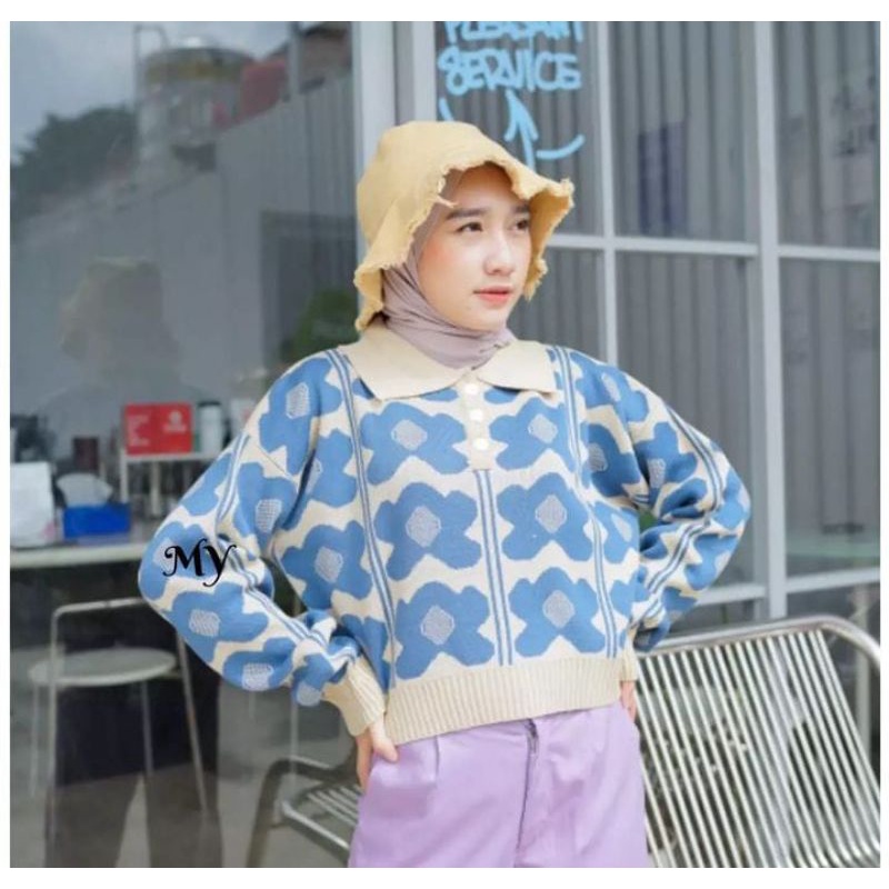 SWETER ELLY  BUNGA CROP KOREA Vintage