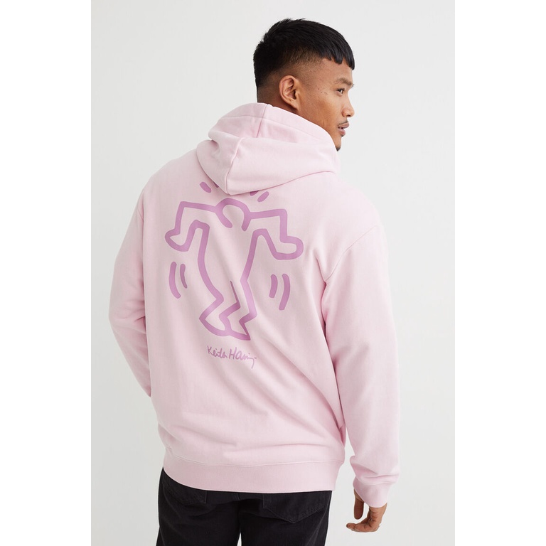 Hoodie H&amp;M Keith haring soft pink Sweater hnm wanita pria original 100%