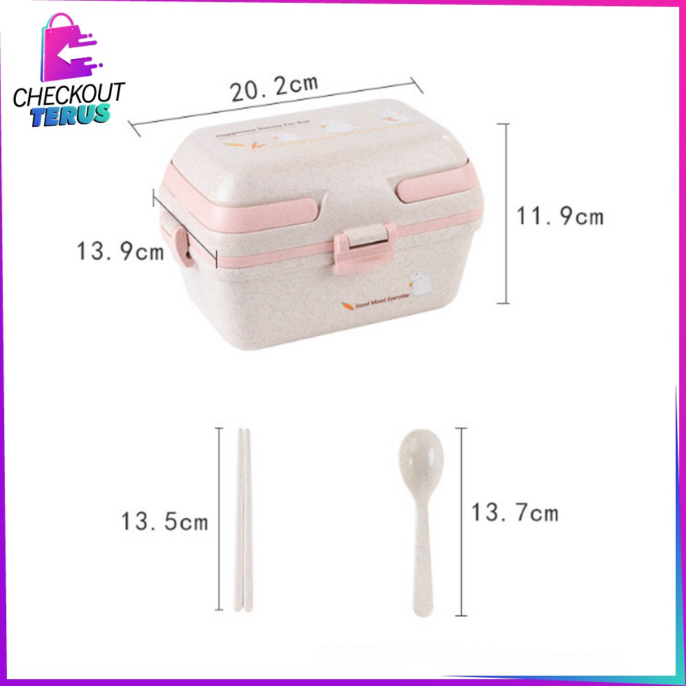 CT C693 Kotak Bekal Microwavable Bento Set Portable Anti Tumpah Lunch Box Set Free Sendok Sumpit Bahan PP Jerami Gandum BPA FREE