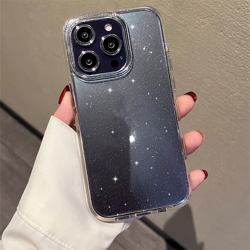 Hard Case Transparan Glitter Shockproof Cover iPhone 14 Pro Max 13 12 11 Pro Max 8 7 Plus X XR XS Max