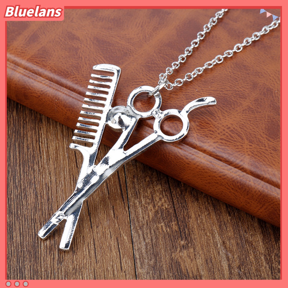 Kalung Dengan Liontin Bentuk Gunting Sisir Aksen Berlian Imitasi Untuk Unisex