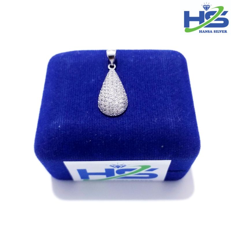 Liontin Perak Asli Silver 925 Lapis Emas Putih Model Lonjong Permata Putih - Perak Asli 925 Anti Karat