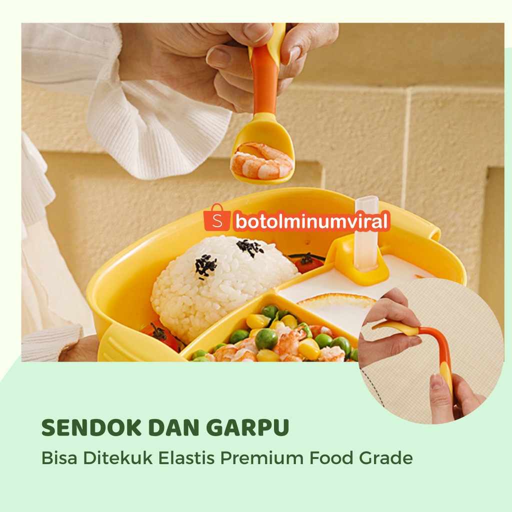 Peralatan Makan Bayi Anak Feeding Set Gift Karakter Free Sendok Garpu Sticker BPA FREE Sekat 3 Premium Import