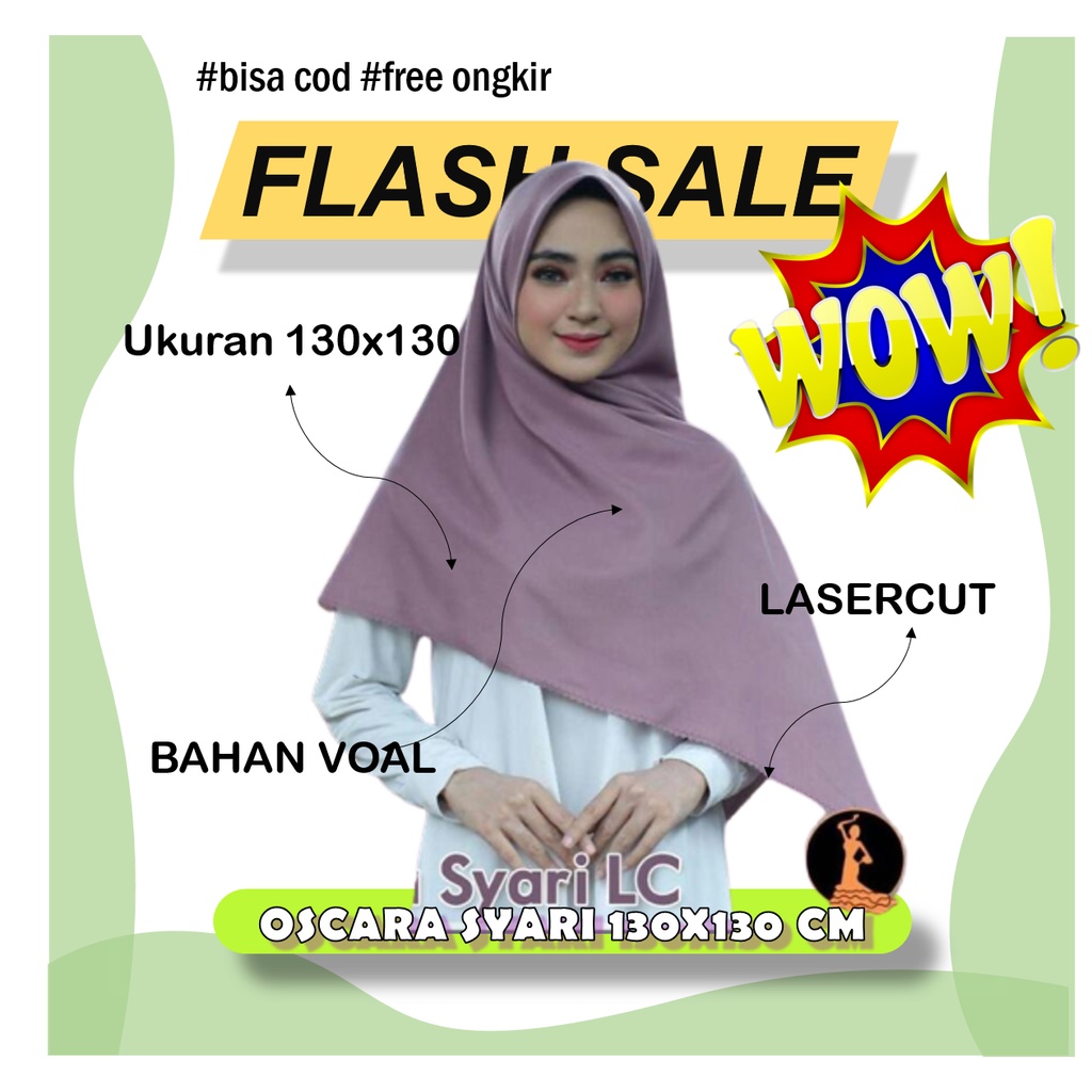 Hijab Jilbab Kerudung Segi Empat Oskara Jumbo Syar'i Azara 130x130