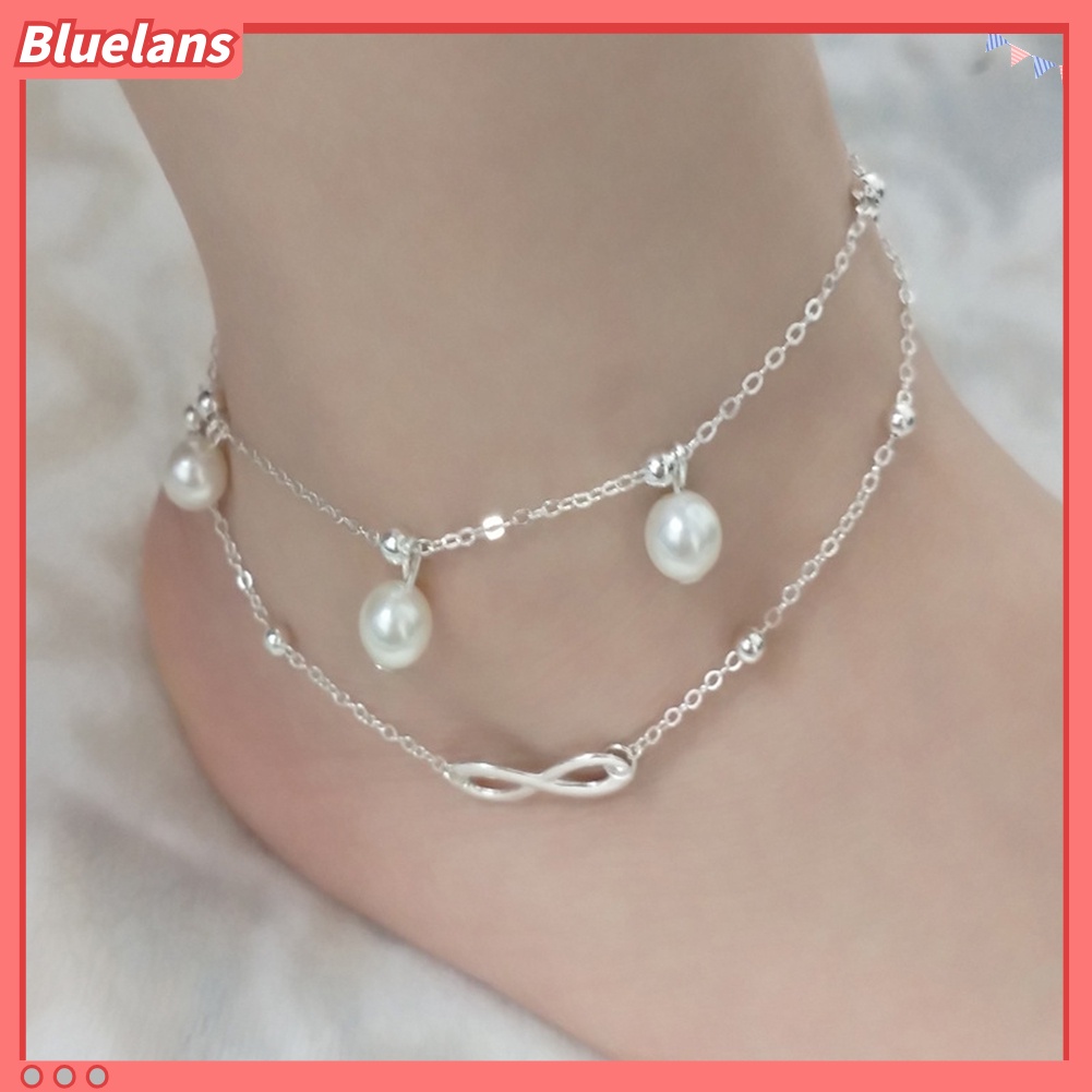 Bluelans Boho Beach Sandal Barefoot Infinit-y Charm Bead Ankle Bracelet 2 Layers Anklet