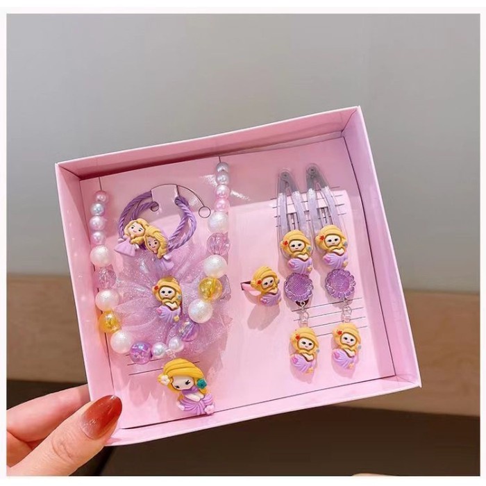 8in1 Set Jepit Rambut Kalung Anting Anak Cewek Kado Ulang Tahun