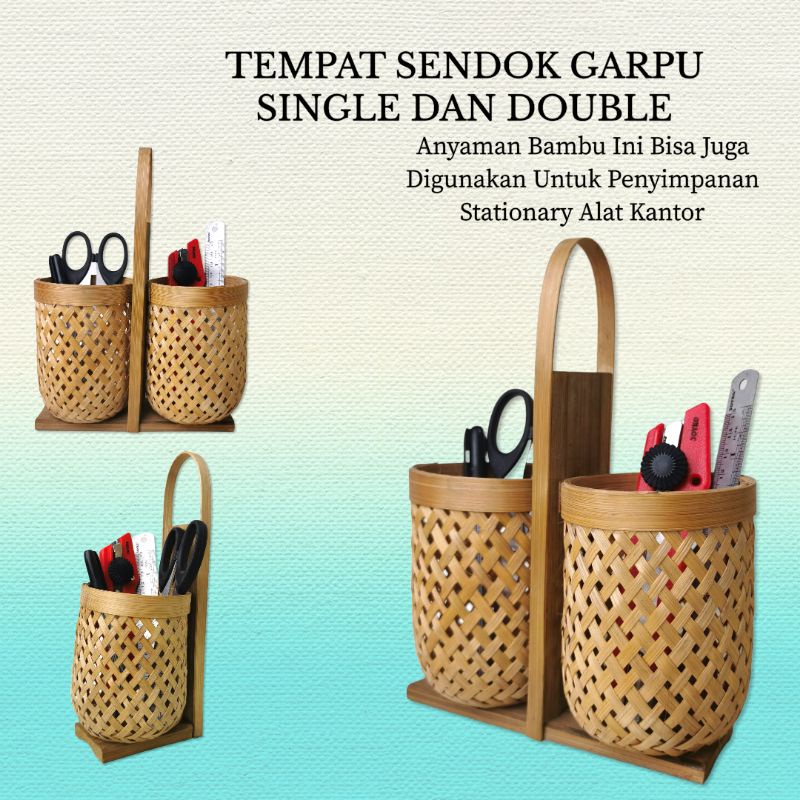 TEMPAT SENDOK GARPU ANYAM BAMBU / TEMPAT STATIONARY