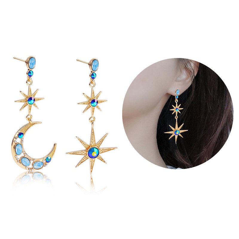 Anting Liontin Kristal Bentuk Bulan Bintang Untuk Aksesoris Wanita