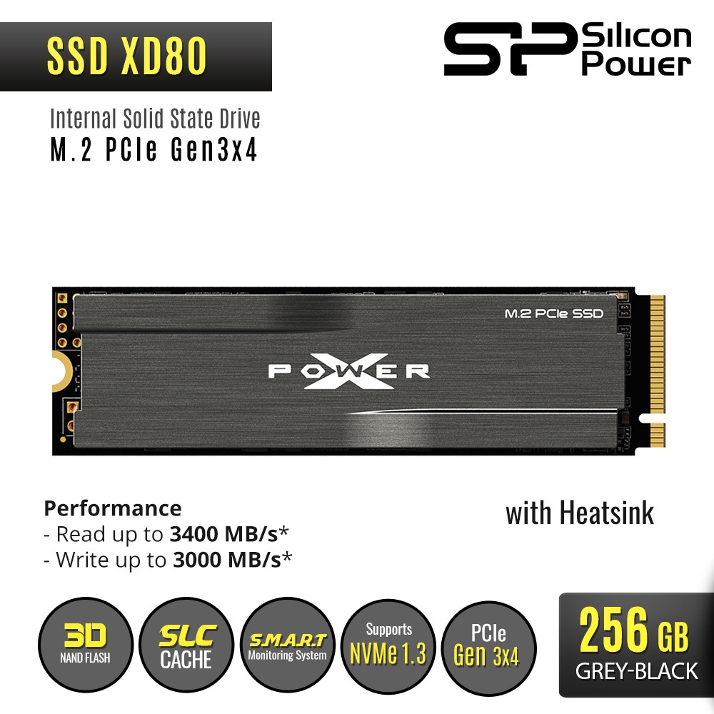 Silicon Power XD80 SSD M.2 2280 PCIe Gen3x4 NVMe1.3 - 256GB