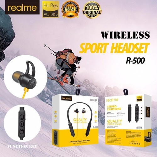 Headset Realme Bluetooth R-500 Handsfree Wireless Sport Earphone R500