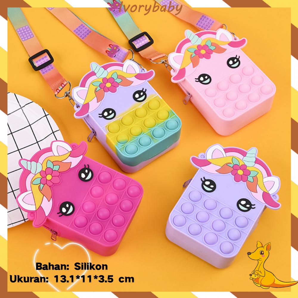 Ivorybaby Tas slempang Pop it anak perempuan mini Sensory karakter anak unicorn Tas pop it anak fashion