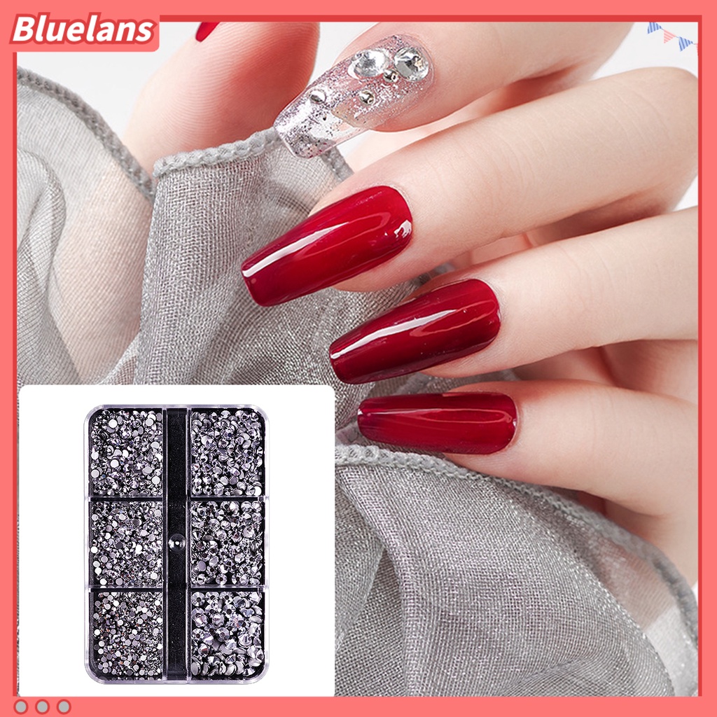 Bluelans 1688Pcs / Kotak 6 Sekat Berlian Imitasi Untuk Dekorasi Nail Art DIY