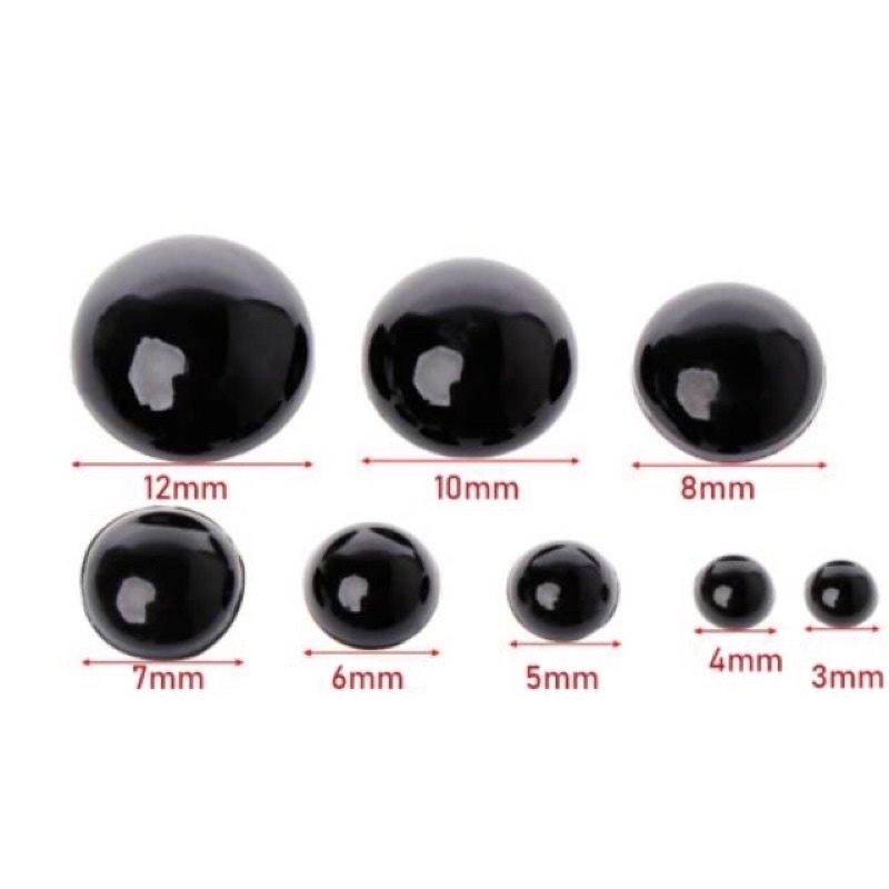 (10PCS/5PASANG)MATA BONEKA BULAT HITAM/ MATA AMIGURUMI/ SAFETY EYES 5-24 MM