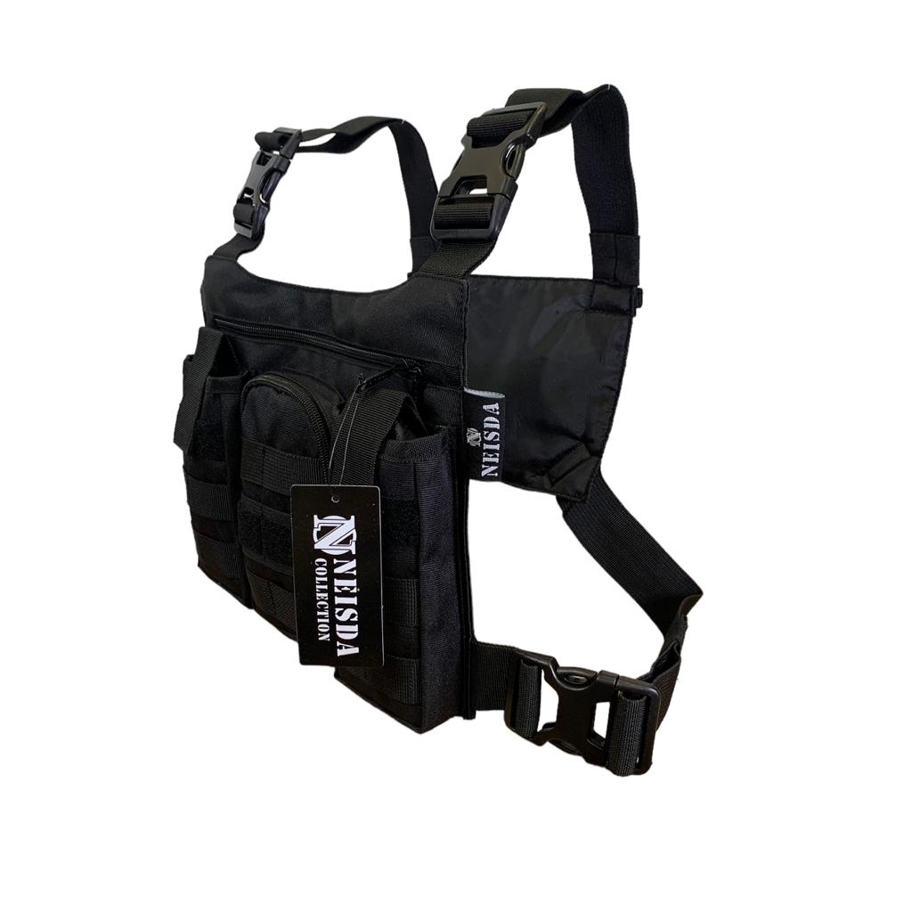 TAS DADA PRIA TACTICAL ORIGINAL NEISDA HITAM / CHEST RIG BAG NEISDA ORIGINAL THREE POCKET VELCRO / CHEST BAG PREMIUM ORIGINAL NEISDA